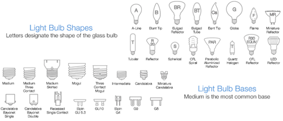Light Bulb Shape and Base Chart